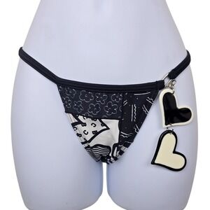 Rosa Cha Womens Black White Artsy Graphic Heart Charm Bikini Bottom Size M NWT